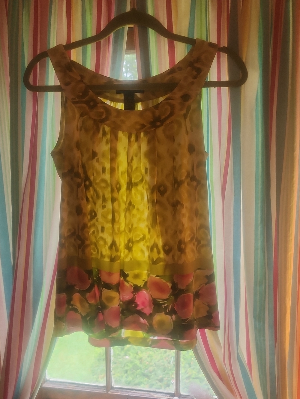Style & Co. Yellow Floral-Border Sheer Sleeveless Camisole